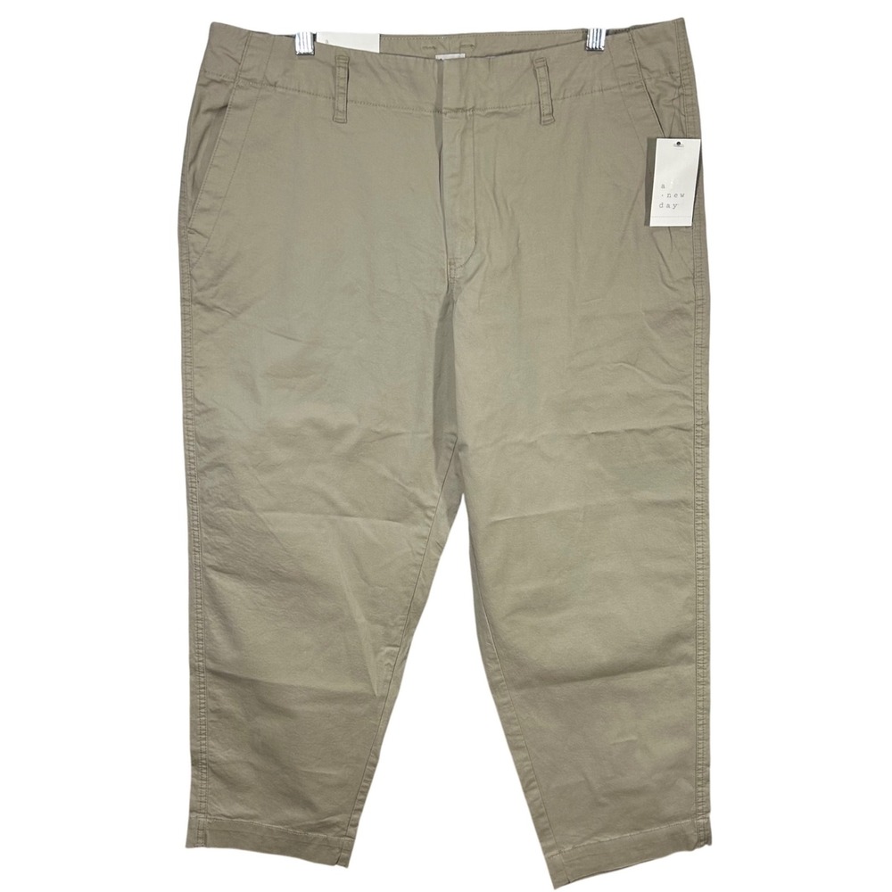 A New Day Womens Khaki‎ Chino Pants Cropped Stretch Size 4
